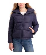 Hudson Womens Jacket Navy Blue Puffer Short Pockets Stand Up Collar - $78.07 CAD