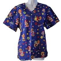 Halloween Scrub Disney Mickey Minnie Mouse Top L Nurse Medical Pockets Cotton - £19.09 GBP