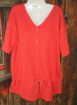 Vtg Top 90s Knit Mobility Coral Sz L Textured Tie waist Cover up Resort ... - £14.20 GBP