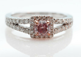 0.83ct Natural Fancy Pink Diamond Engagement Ring 14K White Gold Radiant Cut - £5,909.63 GBP