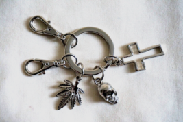 New Alloy Metal Keychain - Cross, Skull and Marijuana  - Made in Japan - £5.16 GBP