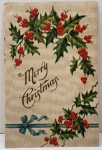 Merry Christmas Embossed Hollyberry 1907 to Barberton Ohio Postcard A5 - $4.95
