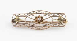 Vintage 10KT or Jaune Diamant dans Un Élaborer Treillis Conçu Broche - $6,486.69 MXN