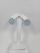 Cubic Zirconia Aqua &amp; White Cubic Zirconia Flower Earrings, Sterling Silver - £33.69 GBP