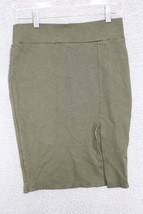 Vtg Rainbow Women&#39;s Pencil Skirt Olive Green Elastic High waist ASym Sz M - £11.82 GBP