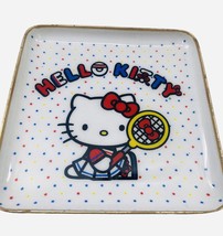 Sanrio Hello Kitty Tennis Outfit Ceramic Metal Plate Dish 4&quot; x 4&quot; Vintage - £14.85 GBP