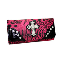 Gold Rush WC99-RD &amp; LP Western Rhinestone Cross Accent Wallet - Red &amp; Le... - $27.61