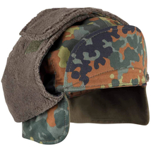New German army winter cap military hat camo camouflage peaked faux fur ... - £14.15 GBP