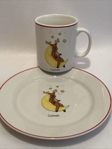 LTD Commodities Christmas Mug Plate Set Comet Reindeer Stars Red Trim Holiday - $14.24