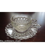 Depression clear glass vintage 4 cups and handled saucers, rare! [GL15] - $169.72 CAD