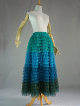 GREEN BLUE Tiered Tulle Skirt Women Custom Plus Size Long Tulle Skirt image 3