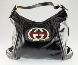 Gucci Dialux Medium Britt Shoulder Bag Black Coated Canvas - £665.57 GBP