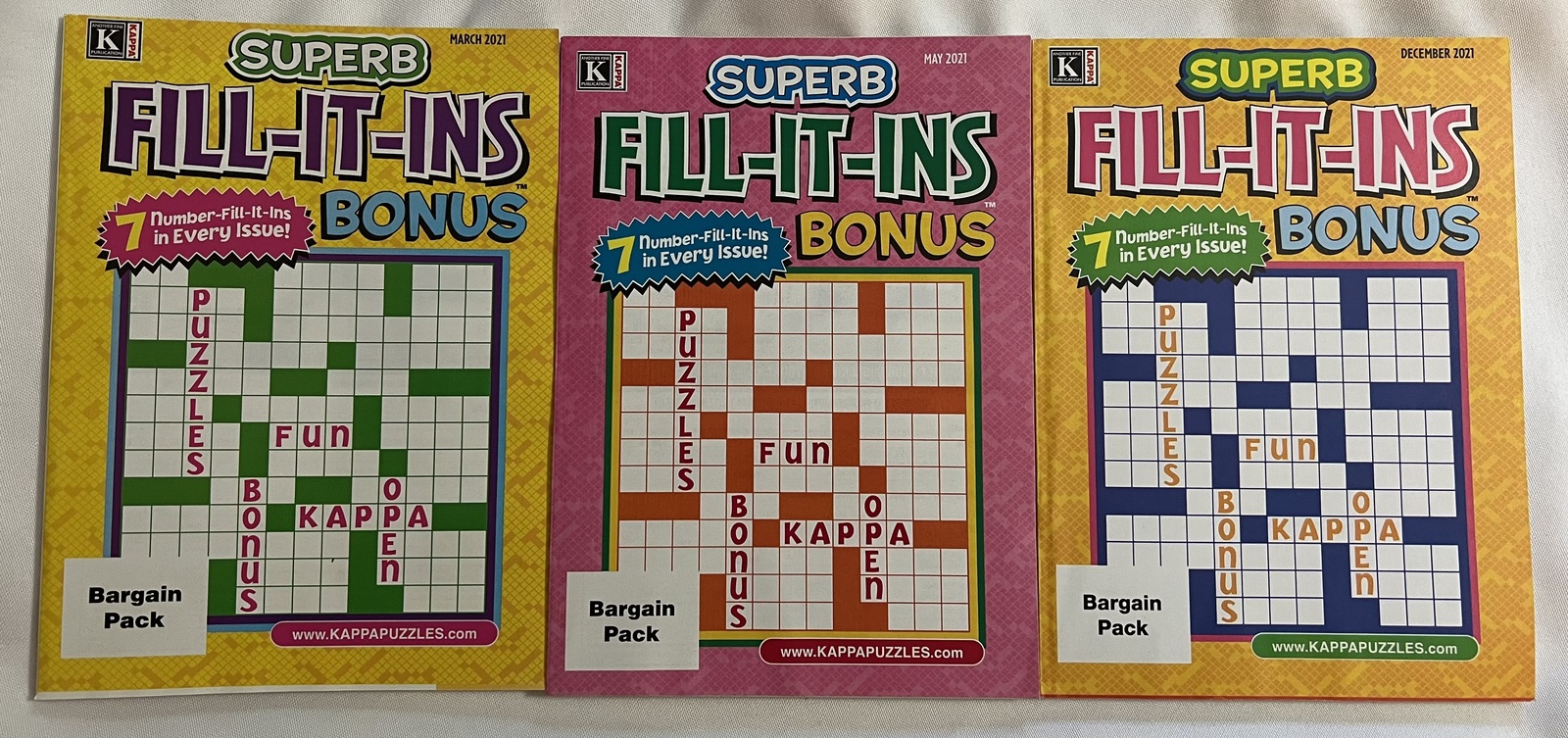 Primary image for Lot of 3 Kappa Superb Fill-It-Ins Bonus Puzzles Puzzle Books 2021