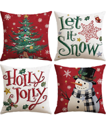 Christmas Tree Snowman Throw Pillow Covers 18X18 Inch Set of 4, Let It S... - $268.28 MXN