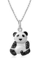 Sterling Silver Black Diamonds Round Panda Bear Pendant Necklace 18&quot;, 1/4 Cttw - £55.67 GBP