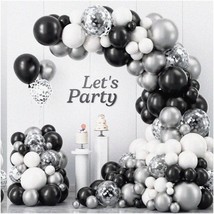 Elegant Monochrome Balloon Garland Set - 120Pcs Assorted Sizes: 12/10/5 inch. St - £27.56 GBP