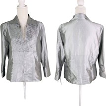 Vintage Piano Blouse Large Silver Zip Up Beaded Top New - £19.66 GBP