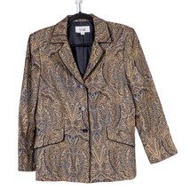 Le Suit Blazer 10 Womens Paisley Tapestry Jacket Blue Gold Long 3 Buttons - $31.54