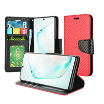 For Samsung Note 10 Wallet Flip Case Textured Carbon Fiber Case RED - £4.59 GBP