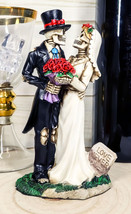 Day Of The Dead DOD Skeleton Bride &amp; Groom With Rose Flower Bouquet Figurine - £23.31 GBP