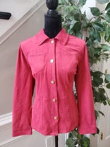 Chico&#39;s Women&#39;s Pink Long Sleeve Lined Collar Button Front Suede Jacket Size 8 - £25.81 GBP