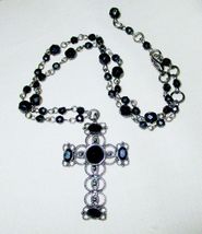 Black Glass Beads with Cross Pendant 17&quot; Long - $6.95