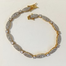 Crystal Rhinestone Bracelet Gold Tone Metal Link Size 7.5&quot; Safety Clasp - £23.17 GBP