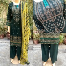 Pakistani Dark Green Printed Straight Shirt 3-PCS Lawn Suit / Threadwork ,L - £42.81 GBP