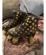 Vintage Roller Derby BLACK &amp; GOLD Polka Dot Skates Youth Adjustable Size... - $16.38 CAD