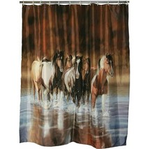 Rivers Edge Rush Hour Shower Curtain Horse Crossing Creek Hooks Brown Fa... - $919.21 MXN