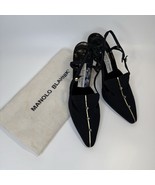 Vintage Manolo Blaknik Size 37 6 Heels Slingback Pointy Black Gold Fabric - $3,903.38 MXN