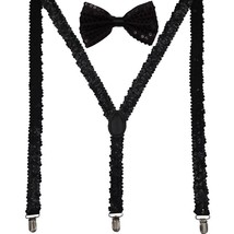 Men AB Elastic Band Black Sequin Suspender With Maching Polyester Bowtie - $89.10 MXN