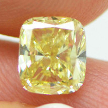 Loose Cushion Cut Diamond Fancy Yellow Color 1.08 Carat VS1 Natural Enhanced - £1,096.41 GBP