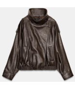 ZARA BNWT 2026. BROWN FAUX LEATHER JACKET BOMBER BIKER. 4391/892/700 - $132.84