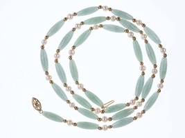Vintage 14k Jadeite and pearl beaded necklace - $571.73