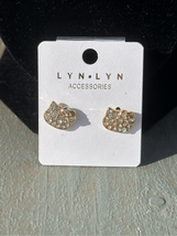 Sparkling silver rhinestone kitty pierced stud earrings - £6.27 GBP