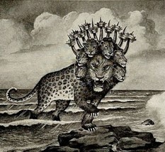 1935 The Ten Horned Beast Seven Heads Sea Monster Religious Art Print DW... - $59.99