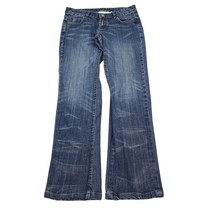 Bebe Pants Womens Blue Flat Front Bootcut Button Zip Dark Wash Denim Jeans - £23.72 GBP