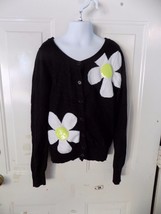 JUSTICE BLACK W/FLOWERS BUTTON FRONT CARDIGAN SIZE 12 GIRL&#39;S EUC - £13.14 GBP