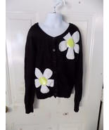 JUSTICE BLACK W/FLOWERS BUTTON FRONT CARDIGAN SIZE 12 GIRL&#39;S EUC - £13.15 GBP