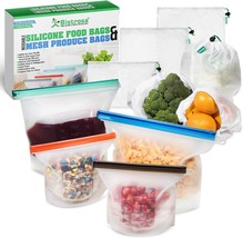 10 Pieces Set - Reusable Silicone Food Bags &amp; Mesh Produce Bags - £19.77 GBP