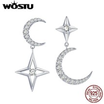 WOSTU 100% 925 Silver Moon &amp; Stars Clear Zircon Drop Earrings For Women ... - £17.97 GBP