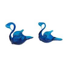 VTG Blue Glass Swan Trinket Candy Dish Bowl 6” Mid Century Modern Lot of 2 - £21.15 GBP