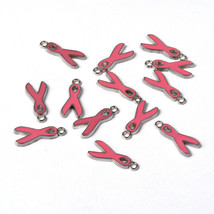 Wholesale Lot 50 Breast Cancer Awareness Pink Enamel Ribbon Pendant Charms - $13.71