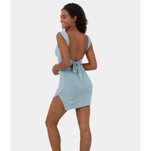 Halara Ruched Backless Tie Back Split Hem Bodycon Mini Dress Sterling Blue XL - £19.38 GBP