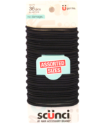 SCUNCI NO DAMAGE BLACK ASSORTED SIZE HAIR ELASTICS - 36 PCS. (58472-A) - $8.99