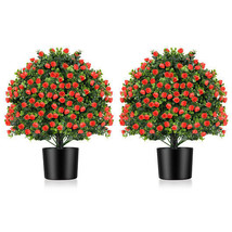 2 Pack Artificial Rose Topiary Ball Tree Faux Shrub Bushes with Flowers-Red - $157.58 CAD