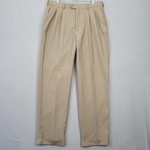 Perry Ellis Men Pants Size 36 Brown Preppy Micro Plaid Classic Pleated S... - $11.48