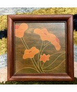 Vintage MCM Stained Wood Carving Flowers Floral Framed Wall Decor 13x13 - $40.75 CAD