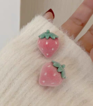 Autumn and winter new flocking cute strawberry fruit earrings Strawberry... - $19.80